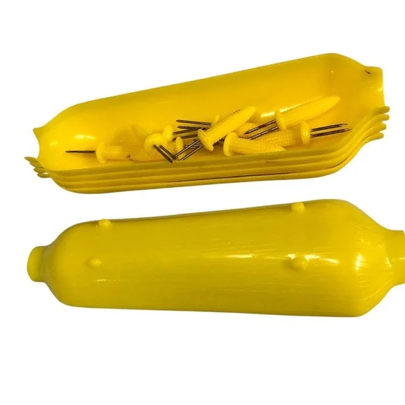 Set of 6 Yellow Corn on the Cob Holders Dishes with Corn Cob Covers and Skewers