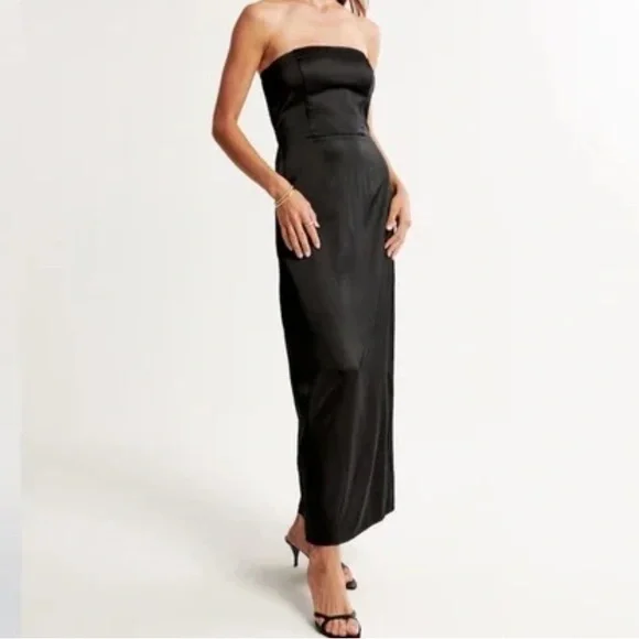 Abercrombie Black Strapless Satin Sculpt Maxi Dress