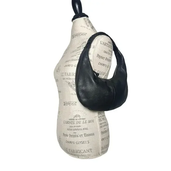 Banana Republic | Women | Vintage Y2K Black Pebbled Leather Hobo Braided Handbag