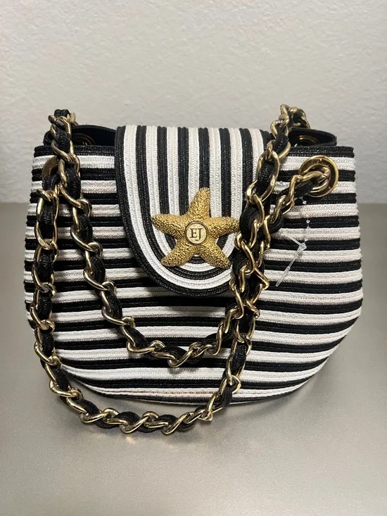 Vintage Eric Javits Squishee Star Fish Striped Black & White with Gold Star