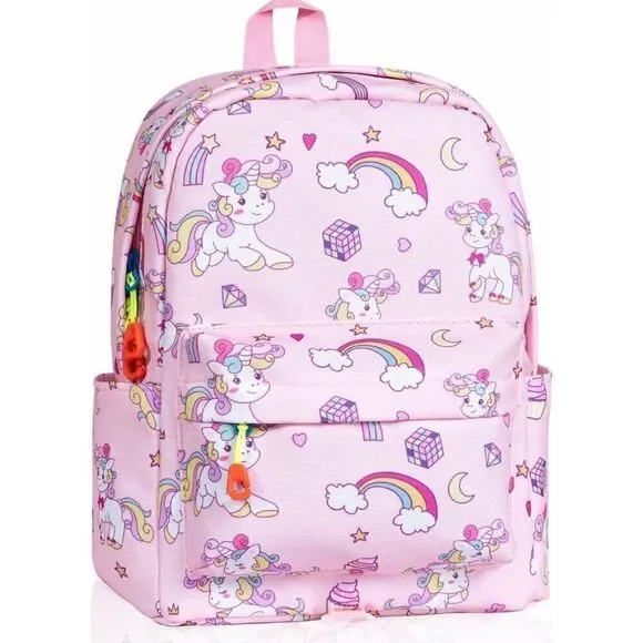 ACCMOR - NWT - Little Girls Canvas Backpack. Rainbows & Unicorns/Pink & Lavender
