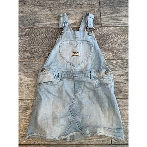 OshKosh B'gosh Denim Overall Dress Skirt Kids 4T Heart Girls 4 Toddler Bibs