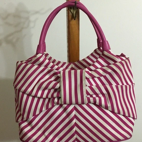 KATE SPADE SEASIDE SUTTON PINK WHITE STRIPE BOW SATCHEL PURSE