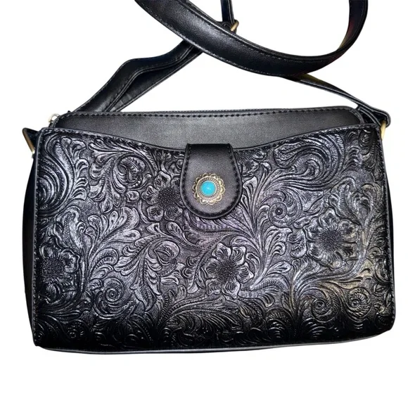 Black Embossed Shoulder Bag