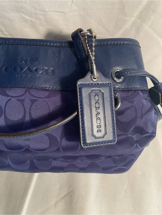 Coach Blue  Signature Shoulder Purse / Hand Bag with Leather Trim