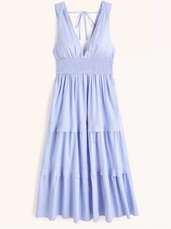Abercrombie & Fitch Light Blue Smocked Waist Tiered Maxi Dress XXSP