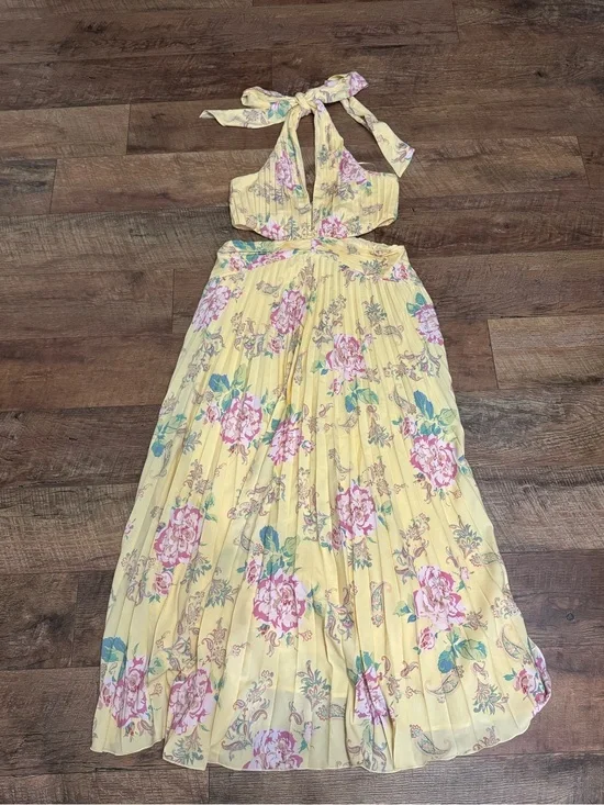 Abercrombie & Fitch Yellow Floral Giselle Plunge Halter Maxi Dress NWT