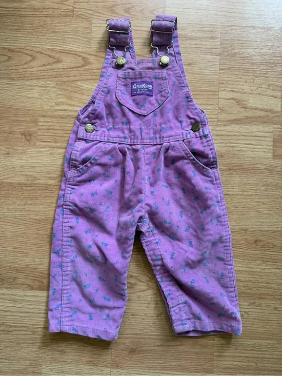 Vintage 90s OshKosh B'Gosh Purple Floral Corduroy Overalls – 12 Months