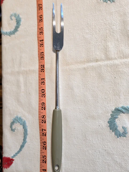 Vintage Avocado Green Long Stainless Steel Serving Fork with Olive Handle