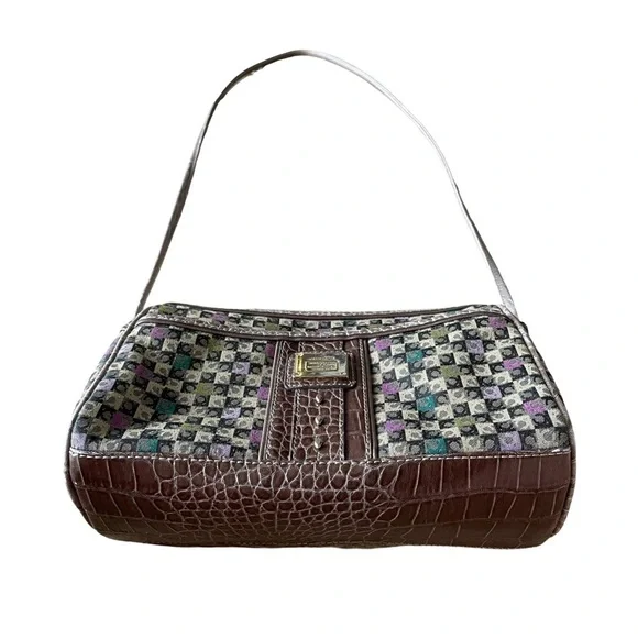 Vintage Liz Claiborne Signature Print Multicolor Crossbody Shoulder Purse