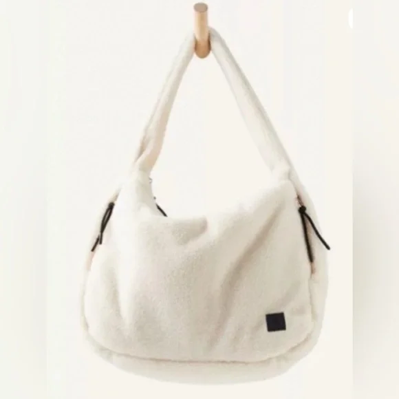 Free People Cozy Carryall, Sherpa Tote, Ivory, Oversized