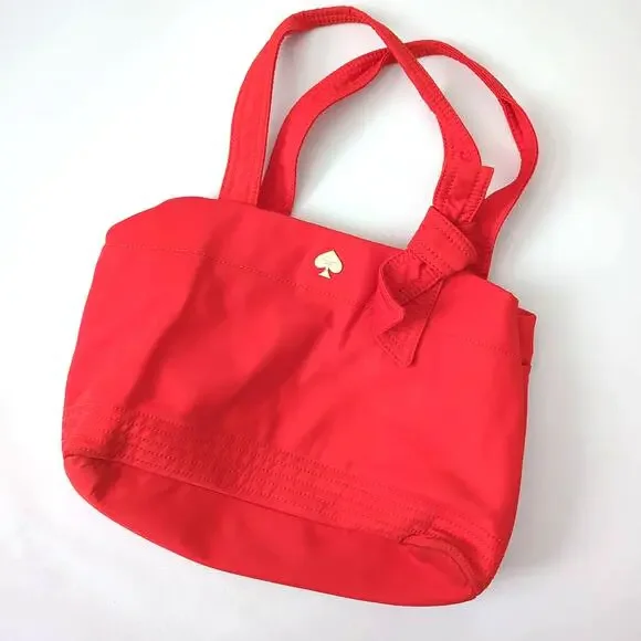 Kate Spade Red Orange Canvas Nylon Tote Purse Baby Diaper‎ Shoulder Bag Large