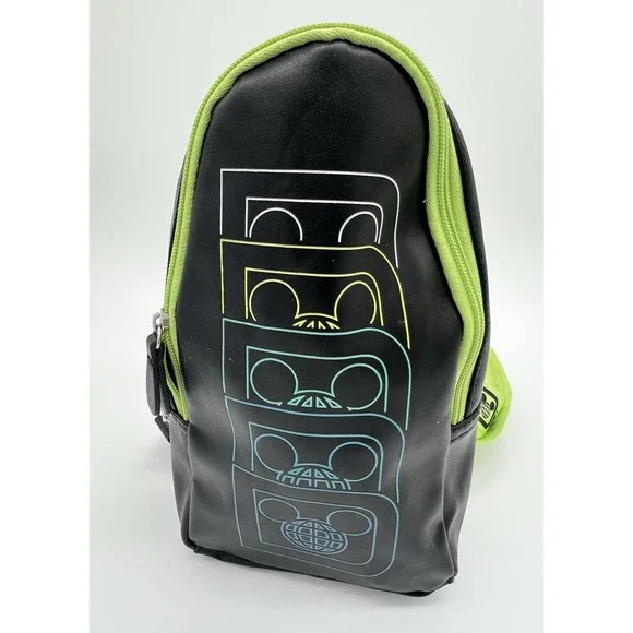 Disney Parks Walt‎ Disney World Sling Bag Backpack Black Neon Green Strap