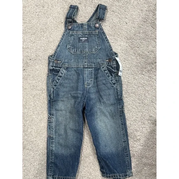 OshKosh Bgosh Baby Boys Medium Wash Denim Carpenter Overalls 18M NWT OKT11738