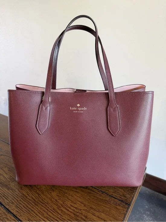 Kate Spade Harper Leather Satchel Tote Bag Burgundy Wine Purse