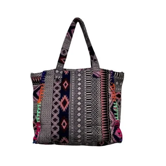 NWOT Boho Shoulder Tote Bag Women's Large Multicolor Aztec Tribal Ethnic Design
