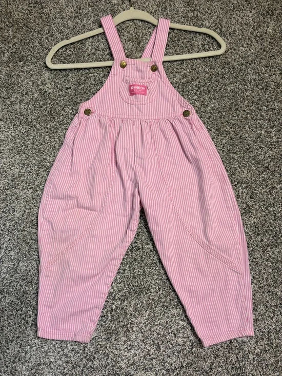 Vintage OshKosh B'gosh Pink Pinstripe Girl’s Size 4T Vestbak Denim Overalls