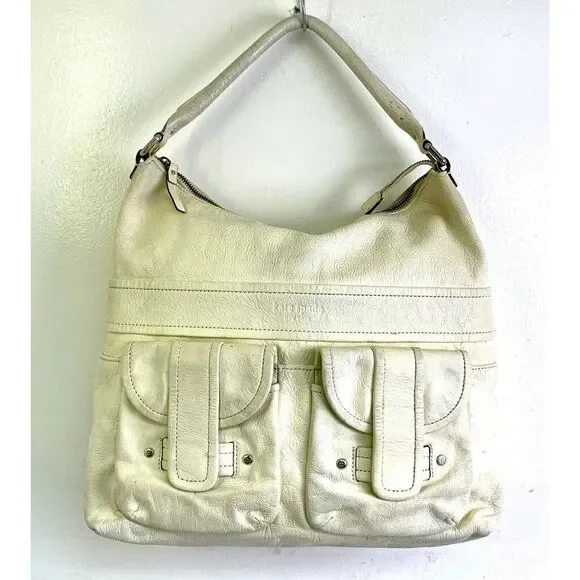 KATE SPADE NEW YORK IVORY CREAM GENUINE LEATHER ZIP TOP HOBO SHOULDER BAG PURSE