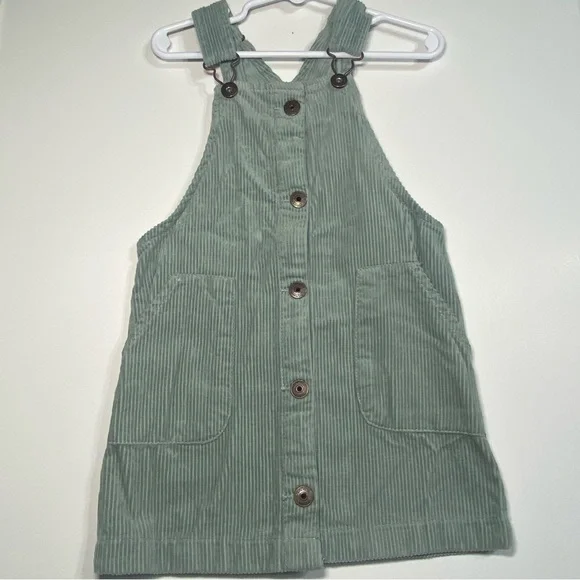 Oshkosh B'gosh Vestbak Girls 4T Celadon Green Corduroy Overall Jumper Pockets