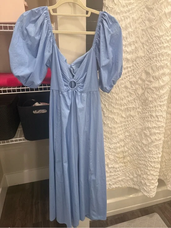 Abercrombie & Fitch Light Blue Puff Sleeve Midi Dress
