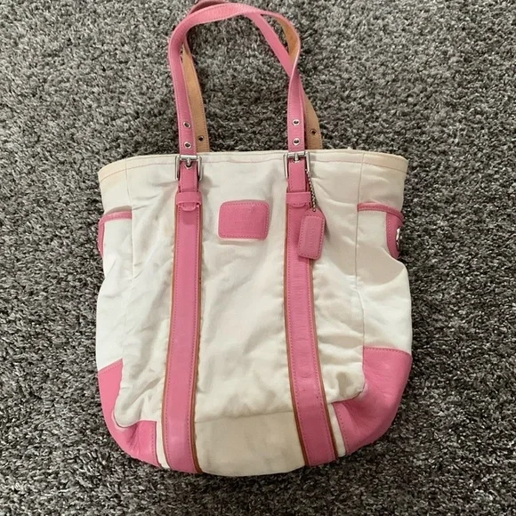 Vtg Coach Canvas cream with pink leather