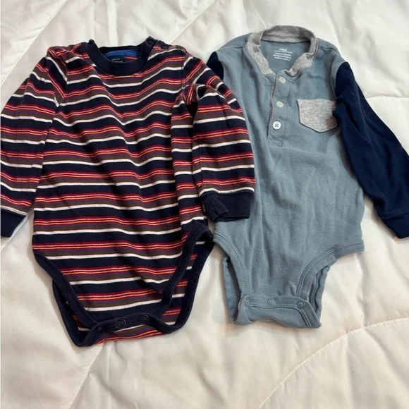 Set of 2 Carters and OshKosh B'gosh Multicolor Baby Snaps Shirt- one piece 18M