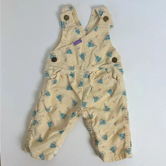 VTG Baby Oshkosh B'gosh 3-6 Month‎ Yellow Bunny Rabbit Corduroy Overalls