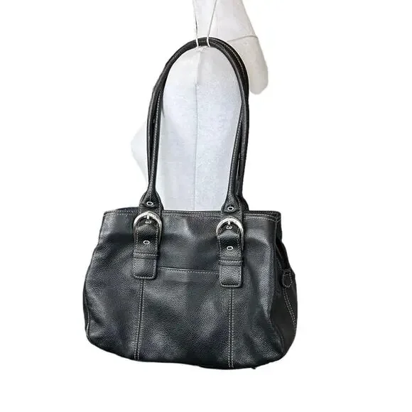 Tignanello Classic Leather Shoulder Bag Purse Black Italy