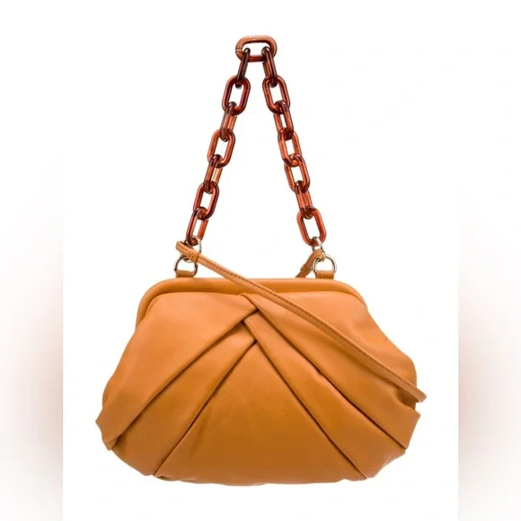 Authentic RAFE NWT Brooke Pleated Frame Leather Clutch in Orange Rare