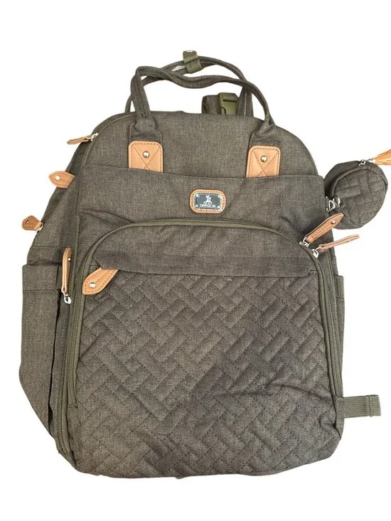 Dikaslon Diaper Bag Backpack Olive Green Quilted Travel Baby Bag Changing Pad