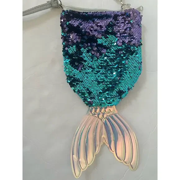 Mermaid Tail Teal Purple Sequence w Pink Iridescent Tail Strap and Back
