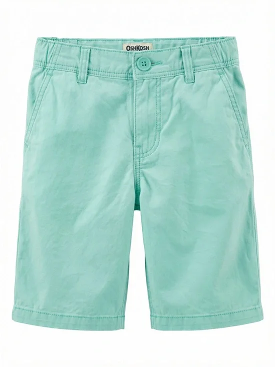 OshKosh B'Gosh Boys Bright Mint Aqua Chino Shorts Size 8 Cotton Coastal Summer