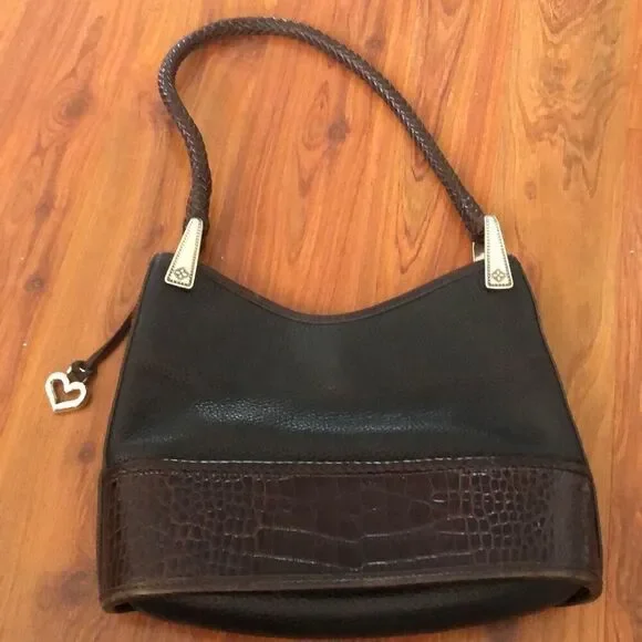 Brighton Pebbled leather handbag with heart detail brown black