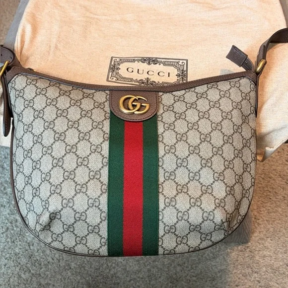 Authentic Gucci Ophidia GG Supreme Shoulder Bag Web Stripe Crossbody Brown