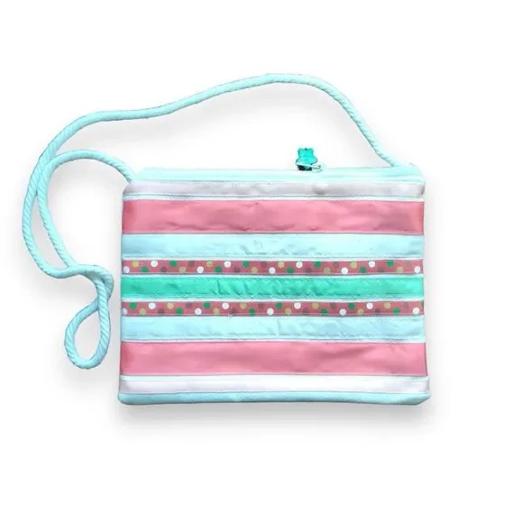 Coral Striped Ribbon Mini-Tote with cord NEW
