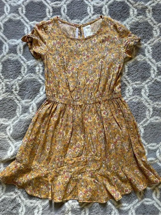 OshKosh B'gosh Girl’s Mustard Floral Short Sleeve Dress Size 7 Cottagecore