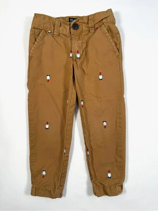 OSHKOSH B'GOSH Toddler Boy Gnome Embroidered Khaki Pants Cottagecore Holiday 3T