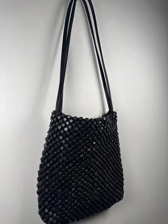 The Sak Vintage Retro Wooden Beaded Black Shoulder Bag, OS
