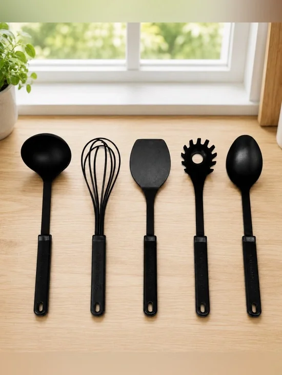 Set of Five (5) Calphalon Black Nylon 400 Degrees Cooking Utensils Made in USA