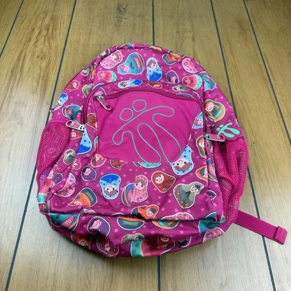 Totto Kids Pink Matryoshka Nesting Doll Print Backpack School Bag Travel