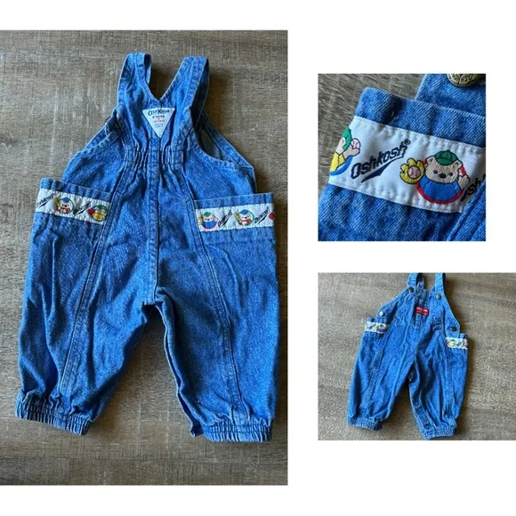 Vintage OshKosh B'Gosh Vestbak Bubble Romper Baseball Bears Overalls USA 3-6 MO
