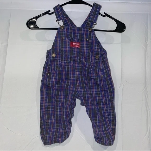 OshKosh B'Gosh Plaid Overall Vestbak Full Length Adjustable Straps Snap Closure