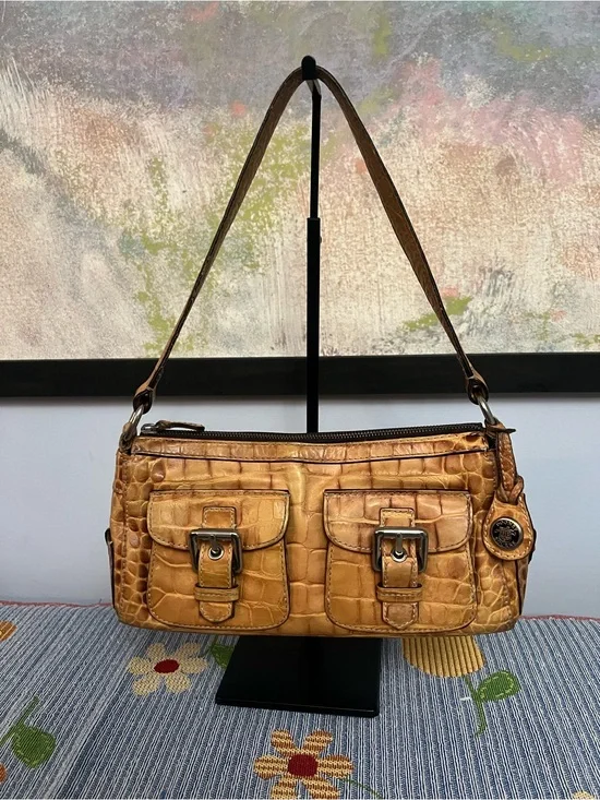 Dooney & Bourke RARE Croc-Embossed Shoulder Bag in Tan