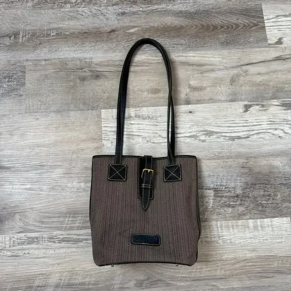 Vintage 90s Dooney & Bourke Brown Canvas Leather Trim Tote USA Classic