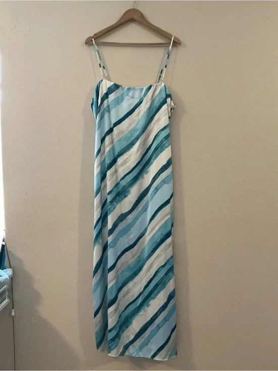 Abercrombie & Fitch White Lined Blue Trim Dress