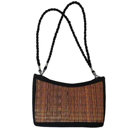 Baskets of Cambodia Saraye Tatami Style Woven Reed Grass Shoulder Bag Small
