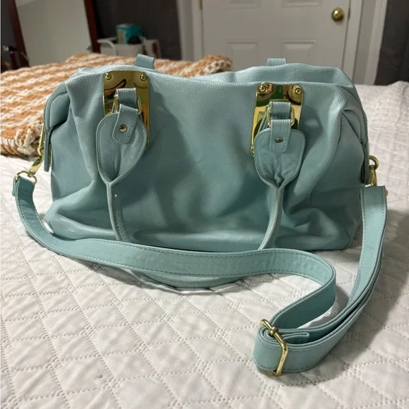 Steve Madden Light Blue/Mint Shoulder Bag Purse with Gold Hardware