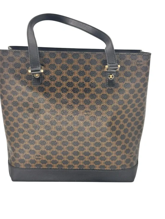 Celine Vintage Black Macadam Triomphe GHW monogram tote classic bag