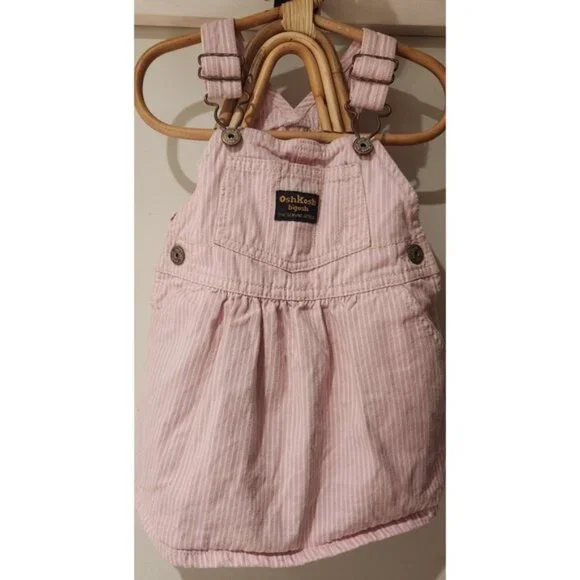Vintage style OshKosh B'gosh‎ Pink White Stripe Overalls Dress Baby Girl 12m