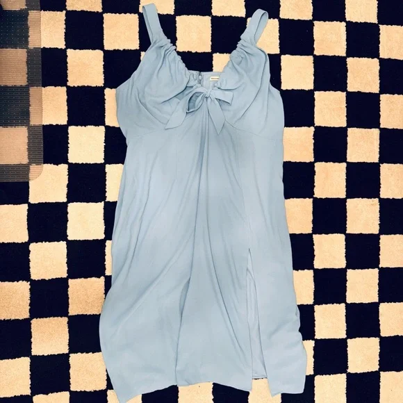 Abercrombie & Fitch Light Blue Sleeveless Dress with Bow Detail & Slit